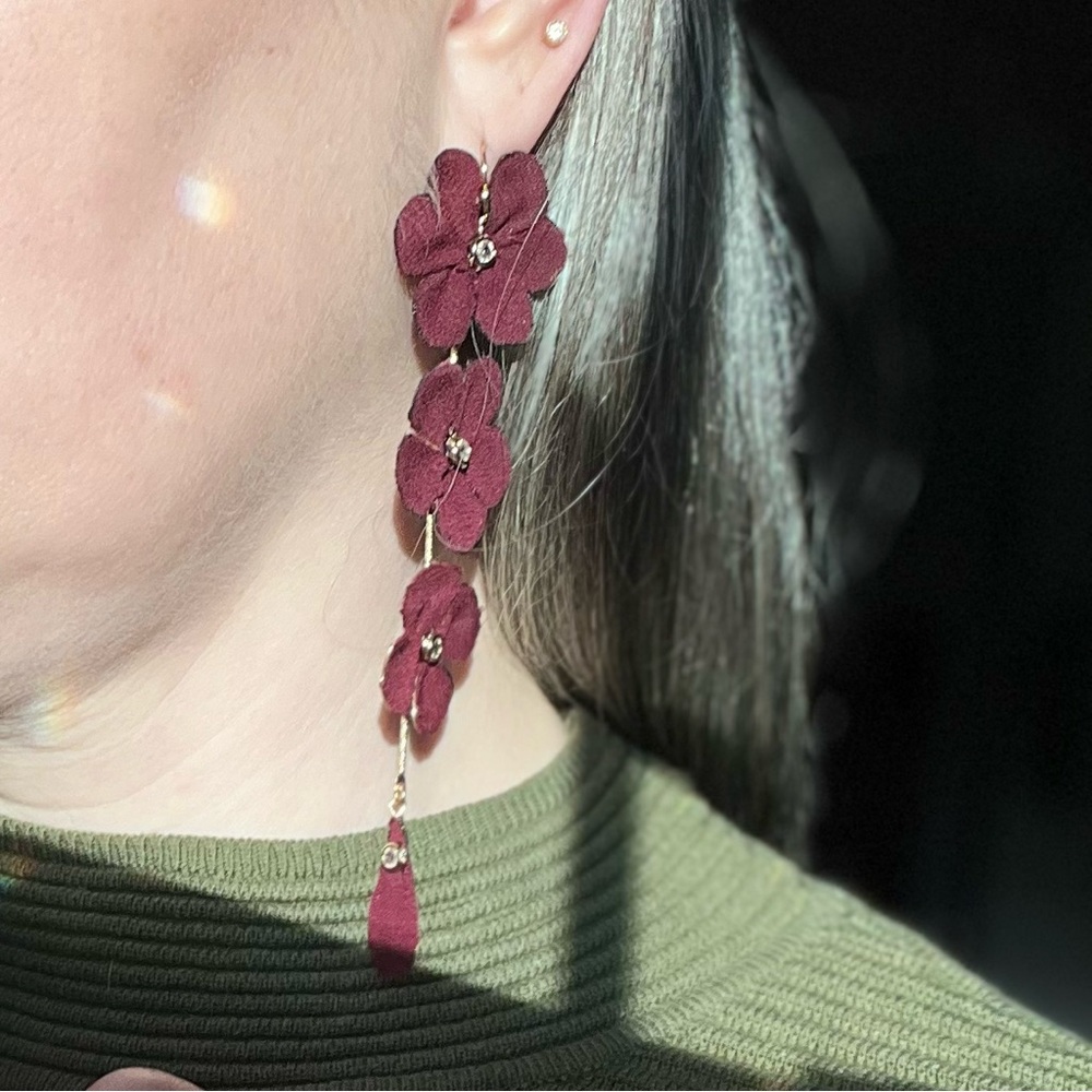 Nakamol Chicago Maroon Tiered Pansy Earrings with CZ Pre-Loved - Picture 4 of 7